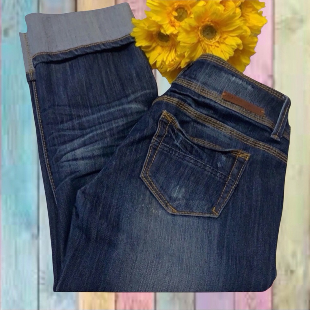 Almost Famous Blue Distressed Cuffed Crop Jeans